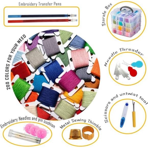 262 Pack Embroidery Thread Floss Kit Including 200 Colors 8 M/Pcs Cross Stitch - Picture 7 of 7